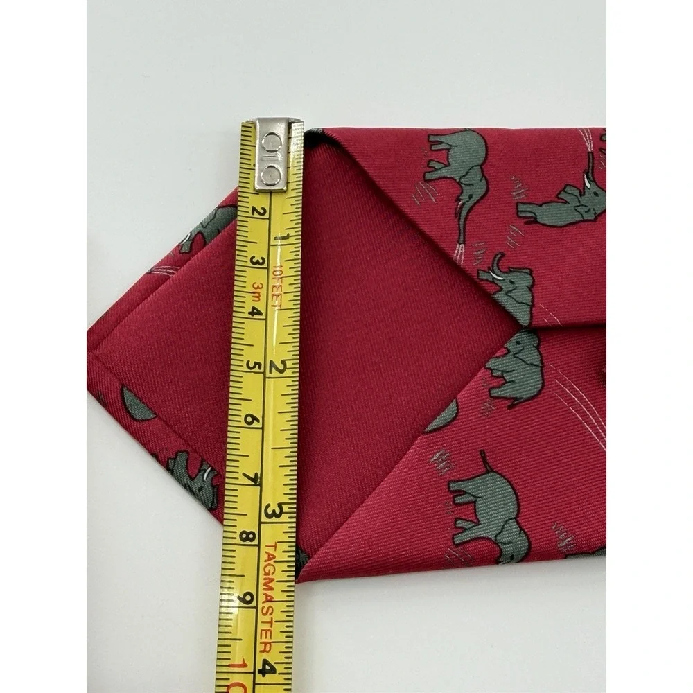 Hermes Paris Necktie Elephant Print 100% Silk Red Men's France Luxury High End
